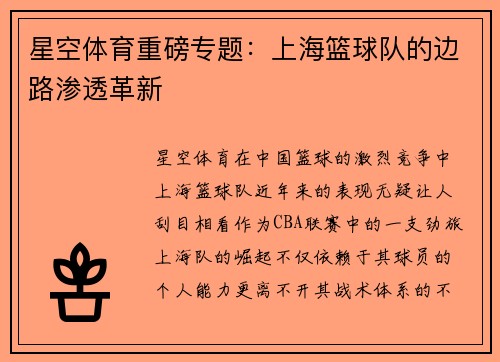 星空体育重磅专题：上海篮球队的边路渗透革新